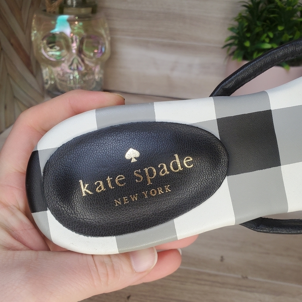 Kate Spade Black White Checkered Leather Thong Sandals Bow Size 8 - Picture 2 of 5